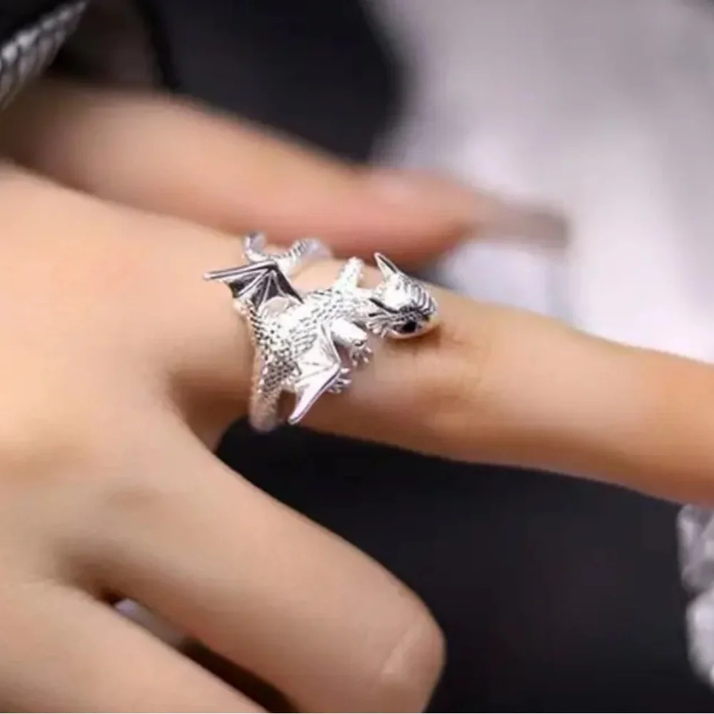 RETRO style Silver 925 Dragon One size Open Ring